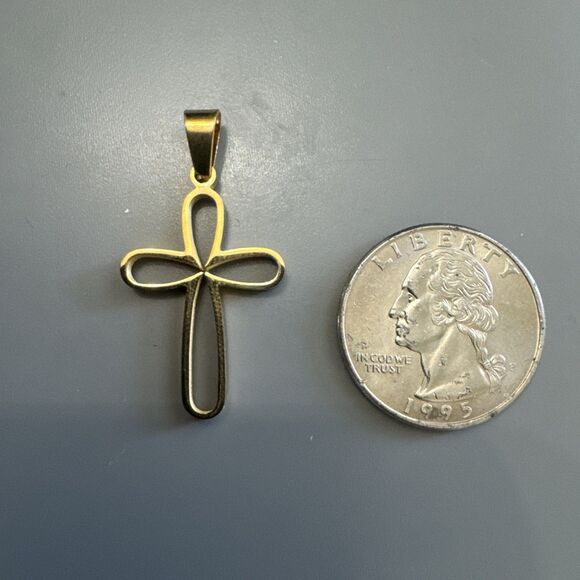 Stainless Steel Cross Pendant Scripture Gold Plated 24 Inch Chain Religious - Picture 3 of 6